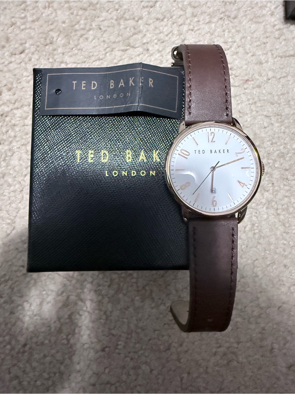 Ted Baker Rose Gold Case Watch With Brown Leather Strap